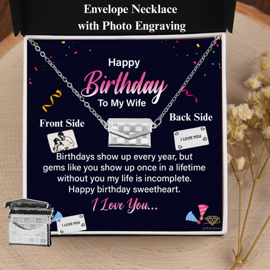 Happy Birthday To My Wife  - Custom Letter Locket with Photo Engraved - 925 silver plated metal