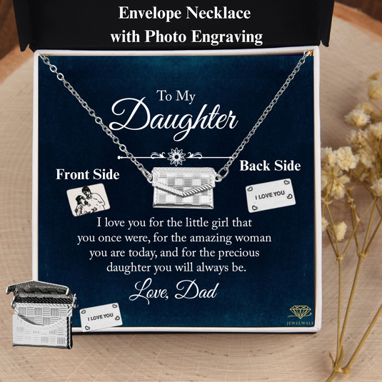 To My Daughter  - Custom Letter Locket with Photo Engraved - 925 silver plated metal