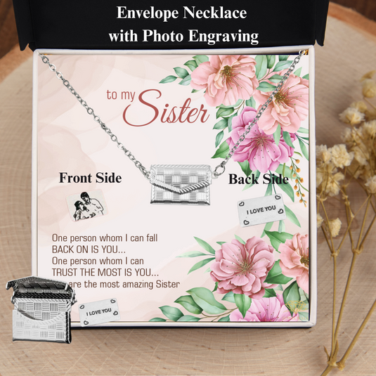 To My Sister - Custom Letter Locket with Photo Engraved - 925 silver plated metal