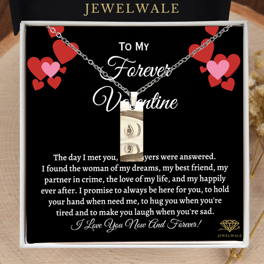 To My Forever Valentine - Eye Engraved Pendant With Message Card