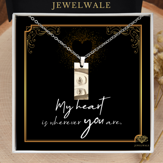 My Heart Is Whenever You Are- Eye Engraved Pendant With Message Card