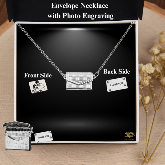 Personalized Envelope Necklace with Message Engraving - 925 silver plated Material