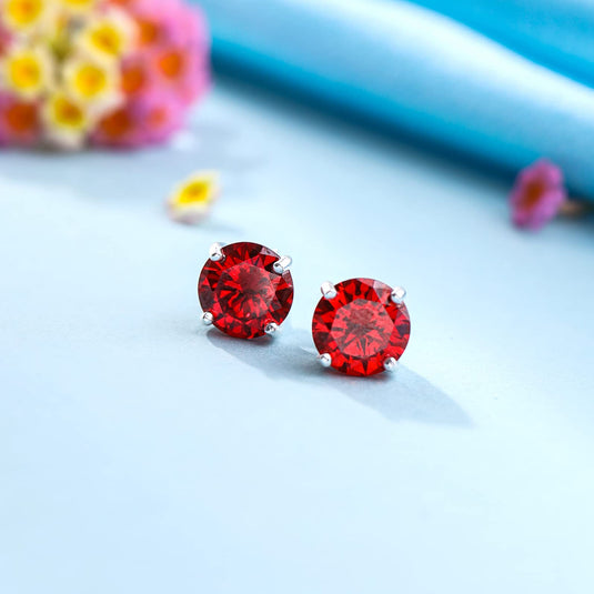 925 Sterling Silver Red Crystal Red Stud Earrings For Women & Girls | With Certificate Of Authenticity And 925 Stamp (Silver)