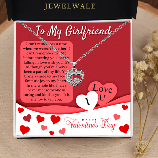 Happy Valentines My Girlfriend - Heart-in-Heart Crystal Dancing Diamond Stainless Steel Pendant