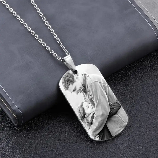 Personalized Laser Engraved Photo Square Necklace- Customized Necklace- Photo Necklace