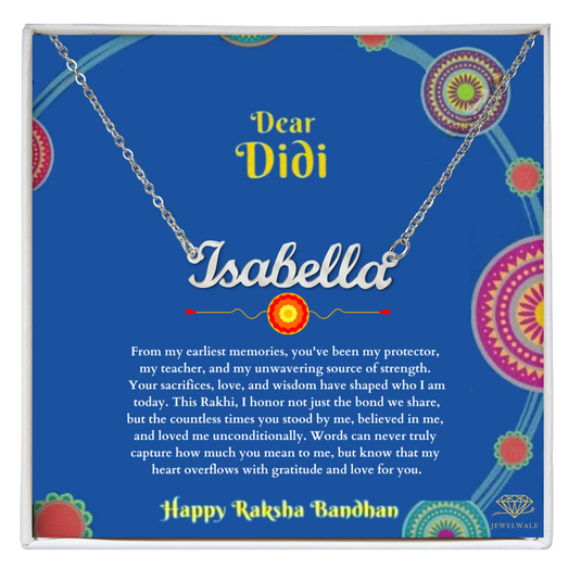 Rakhsha Bandhan gift for sister - Custom Name Necklace With Message Card