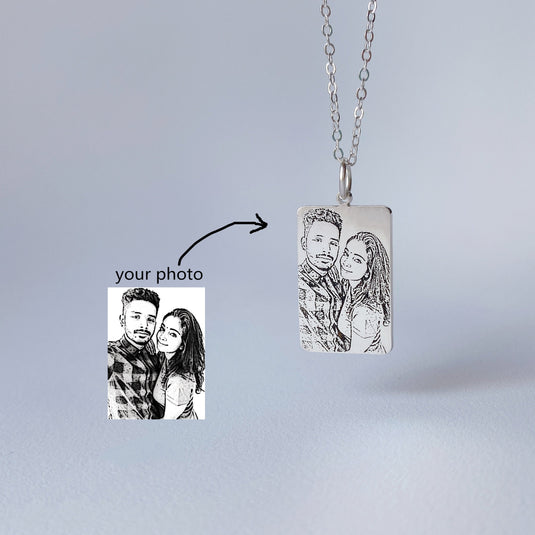 Personalized Laser Engraved Photo Square Necklace- Customized Necklace- Photo Necklace