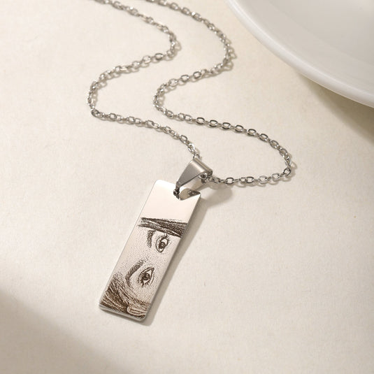 Personalized Laser Engraved Photo Rectangle Necklace- Customized Necklace- Photo Necklace