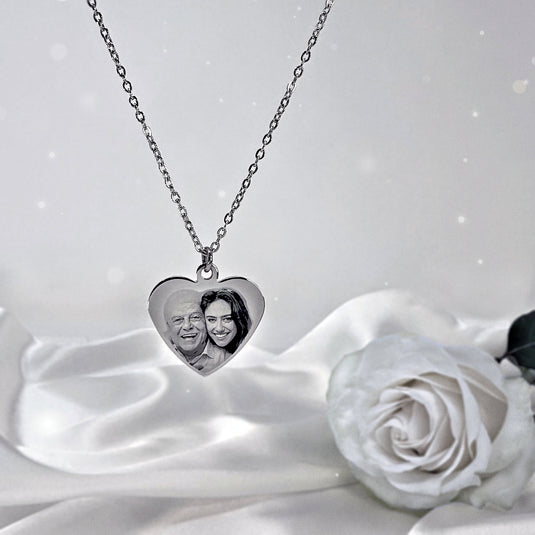 Personalized Laser Engraved Photo  Heart Necklace- Customized Necklace- Photo Necklace